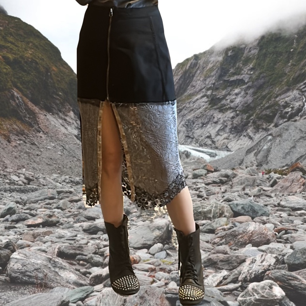 Upcycled free people side zip crocheted lace skirt